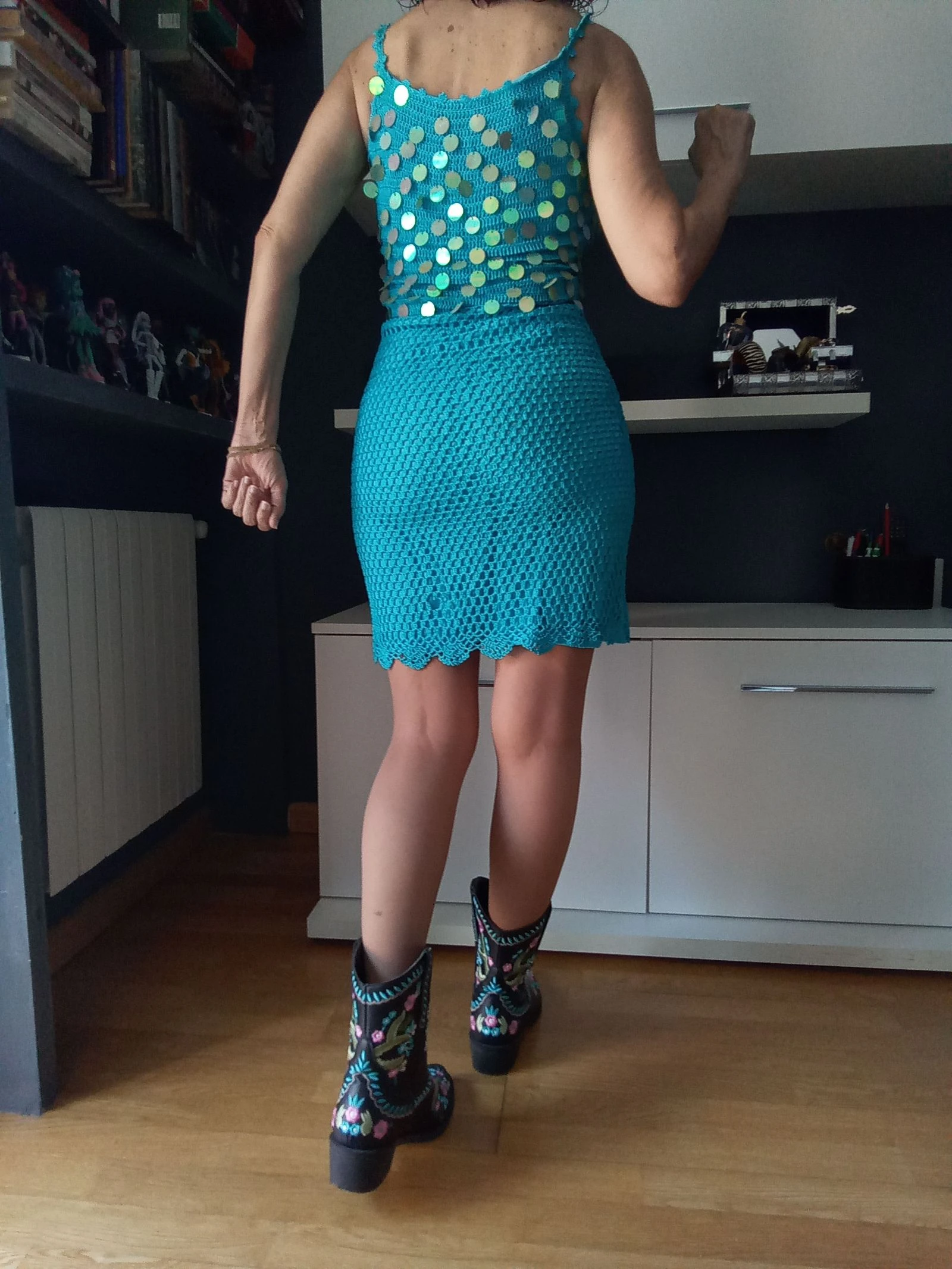 Bohemisch chique turquoise crochet jurk – photo 4